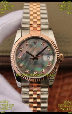 Rolex Datejust 36MM Cal.3135 Movement Swiss Replica Watch in 904L Steel Two Tone Casing Pearl Dial