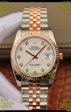 Rolex Datejust 36MM Cal.3135 Movement Swiss Replica Watch in 904L Steel Two Tone Casing White Dial