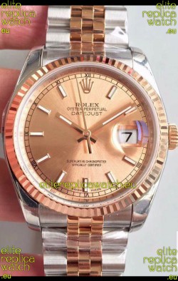 Rolex Datejust 36MM Cal.3135 Movement Swiss Replica Watch in 904L Steel Two Tone Casing Gold Dial