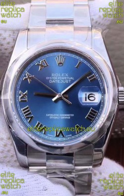 Rolex Datejust 36MM Cal.3135 Movement Swiss Replica Watch in 904L Steel Casing in Blue Roman Dial