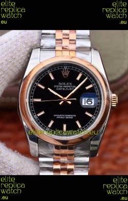 Rolex Datejust 36MM Cal.3135 Movement Swiss Replica Watch in 904L Steel Two Tone Casing Black Dial