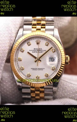 Rolex Datejust 36MM Cal.3135 Movement Swiss Replica Watch in 904L Steel Two Tone Casing Silver Dial