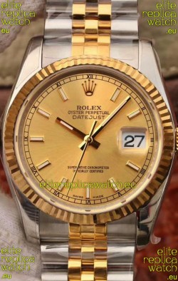 Rolex Datejust 36MM Cal.3135 Movement Swiss Replica Watch in 904L Steel Two Tone Casing Gold Dial