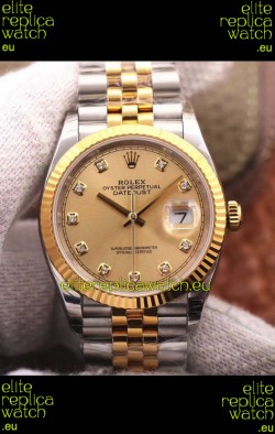 Rolex Datejust 36MM Cal.3135 Movement Swiss Replica Watch in 904L Steel Two Tone Casing Gold Dial