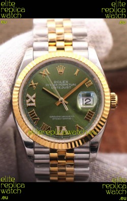 Rolex Datejust 36MM Cal.3135 Movement Swiss Replica Watch in 904L Steel Two Tone Casing Green Dial