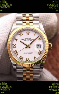 Rolex Datejust 36MM Cal.3135 Movement Swiss Replica Watch in 904L Steel Two Tone Casing White Dial