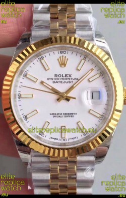Rolex Datejust 41MM Cal.3135 Movement Swiss Replica Watch in 904L Steel Two Tone White Dial