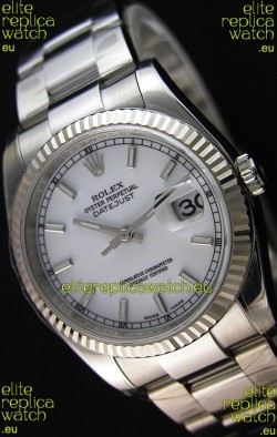 Rolex Datejust 36MM Cal.3135 Movement Swiss Replica White Dial Oyster Strap - Ultimate 904L Steel Watch 