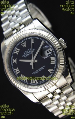 Rolex Datejust 36MM Cal.3135 Movement Swiss Replica Black Dial Jubilee Strap - Ultimate 904L Steel Watch 