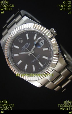 Rolex Datejust II 41MM with Cal.3136 Movement Swiss Replica Watch in Grey Dial Stick Markers 