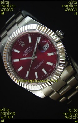 Rolex Datejust II 41MM with Cal.3136 Movement Swiss Replica Watch in Deep Red Dial Stick Markers 