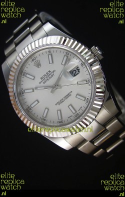 Rolex Datejust II 41MM with Cal.3136 Movement Swiss Replica Watch in White Dial Stick Markers 