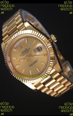 Rolex Day-Date 40MM Replica Watch in Gold Dial Stick Markers Cal.3255 Swiss Movement