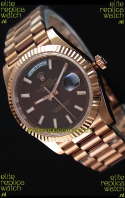 Rolex Day-Date 40MM Rose Gold in Brown Textured Dial Stick Markers