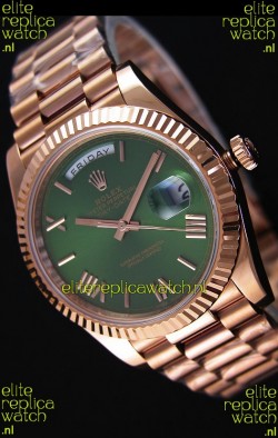 Rolex Day-Date 40MM Rose Gold in Green Dial with Roman Hour Numerals