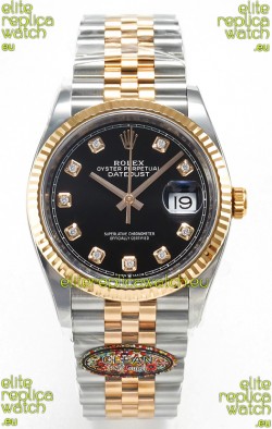 Rolex Super Clone Datejust ETA 3235 Movement 36MM Two Tone Rose Gold Swiss Black Dial Watch