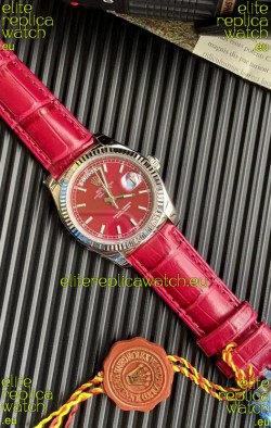 Rolex Day Date 904L Steel Casing Watch in Red Dial 36MM - 1:1 Mirror Quality 
