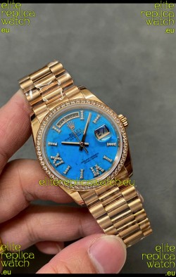 Rolex Day Date Turquoise Set 18K Yellow Gold Watch 36MM - 1:1 Mirror Replica Watch 