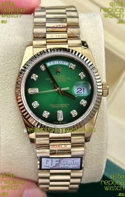 Rolex Day Date Super Clone 18K Yellow Gold Watch 36MM - Green Dial 1:1 Mirror Replica Watch 