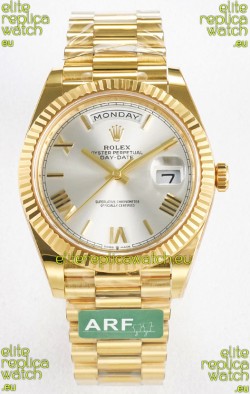 Rolex Day Date Super Clone 18K Yellow Gold Watch 40MM - Steel Dial 1:1 Mirror Quality