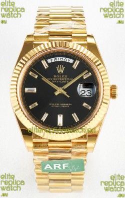 Rolex Day Date Super Clone 18K Yellow Gold Watch 40MM - Black Dial 1:1 Mirror Quality