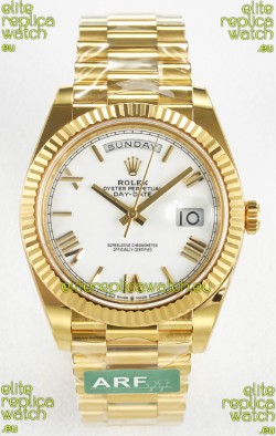 Rolex Day Date Super Clone 18K Yellow Gold Watch 40MM - White Dial 1:1 Mirror Quality