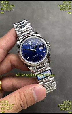 Rolex Day Date Super Clone Stainless Steel Blue Dial Watch 36MM - 1:1 Mirror Quality