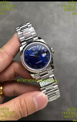 Rolex Day Date Super Clone Stainless Steel Blue Dial Small Roman Numerals Watch 36MM - 1:1 Mirror Quality