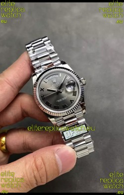 Rolex Day Date Super Clone Stainless Steel Grey Dial Roman Numerals Watch 36MM - 1:1 Mirror Quality