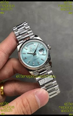 Rolex Day Date Super Clone Stainless Steel Ice Blue Dial Crystal Numerals Watch 36MM - 1:1 Mirror Quality