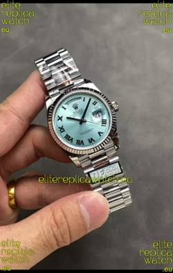Rolex Day Date Super Clone Stainless Steel Ice Blue Dial Roman Numerals Watch 36MM - 1:1 Mirror Quality