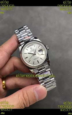 Rolex Day Date Super Clone Stainless Steel Silver Dial Steel Numerals Watch 36MM - 1:1 Mirror Quality