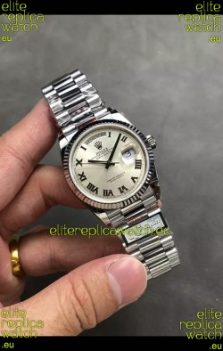 Rolex Day Date Super Clone Stainless Steel Silver Dial Roman Numerals Watch 36MM - 1:1 Mirror Quality