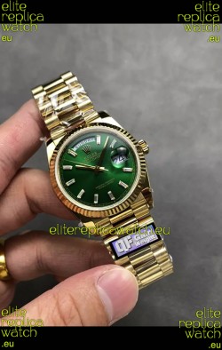 Rolex Day Date Super Clone Yellow Gold Green Dial Crystal Numerals Watch 36MM - 1:1 Mirror Quality