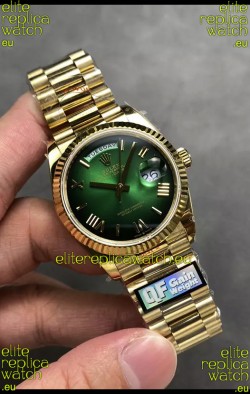 Rolex Day Date Super Clone Yellow Gold Green Dial Roman Numerals Watch 36MM - 1:1 Mirror Quality