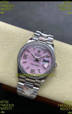Rolex Day Date Super Clone Stainless Steel Pink Dial Diamonds Numerals Watch 36MM - 1:1 Mirror Quality