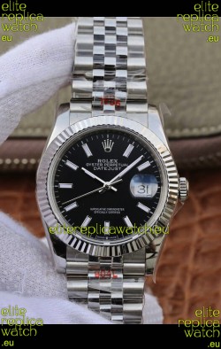 Rolex Datejust 36MM ETA-3135 Movement Swiss Replica in 904L Steel in Black Dial 