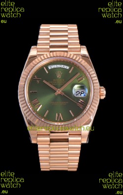 Rolex Day Date Watch in Green Dial with Roman Hour Numerals Cal.3255 Movement - 904L Steel 