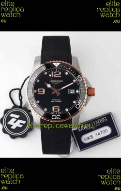 Longines HydroConquest 1:1 Swiss Replica Watch in Black Dial Rubber Strap Rose Gold Bezel