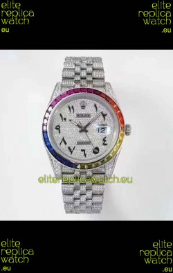 Rolex Datejust Full ICED Out Arabic Numerals Watch in 41MM Casing - 3135 Movement Stainless Steel