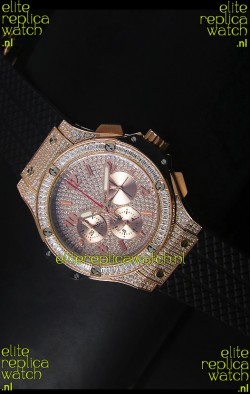 Hublot Big Bang Rose Gold Watch Quartz Movement in Black Strap