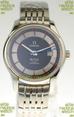 Omega Co Axial De Ville Hour Vision Swiss Replica Steel Watch in Black Dial