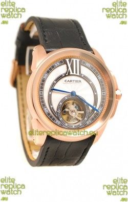 Calibre de Cartier Flying Tourbillon Japanese Replica Rose Gold Watch