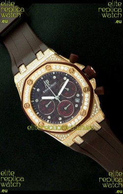 Audemars Piguet Royal Oak Ladies Alinghi Limited Edition Japanese Gold Watch in Maroon Dial