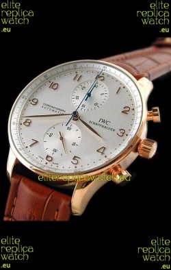 IWC Portuguese Chronograph Swiss Replica Watch in Rose Gold Casing