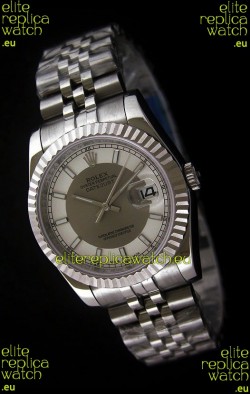 Rolex Datejust Mens Swiss Replica Watch in White & Grey Dial