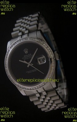 Rolex Datejust Swiss Replica Watch in Full Black Dial