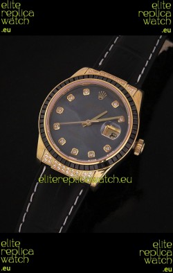 Rolex DateJust Swiss Mens Replica Yellow Gold Watch in Diamond Markers