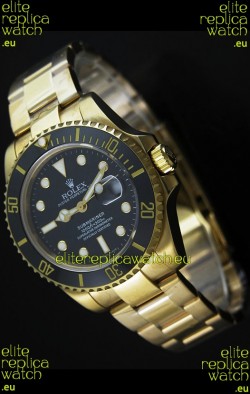 Rolex Submariner Swiss Gold Watch in Black Dial with Ceramic Bezel