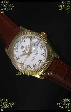 Rolex Day Date 36MM Yellow Gold Swiss Replica Watch - White Dial